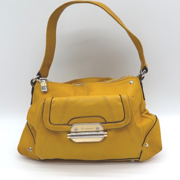 b. makowsky Handbags - B. Makowsky Yellow Pebbled Leather Shoulder Bag Hinge Lock Hobo Purse